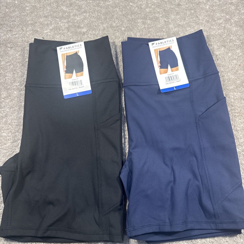 Bundle of 2 Fabletics Women's Bike Shorts - Navy Blue/Black - Large lot of 2 NWT